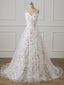 Print Floral Straps Lace Appliques White Long Prom Dresses