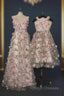 Printing Flower Long Unique Pink Prom Dresses