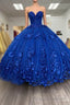 Royal Blue Quinceanera Dress Ball Gown With Appliques Flowers Princess Sweet 16 Dresses
