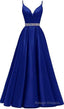 A Line Royal Blue Prom Dresses, Satin Prom Dress With Beading