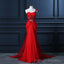 One Shoulder Prom Dress With Beaded Flowers, Unique Red Prom Gown, Mermaid Chiffon Prom Dress With Cut-out