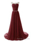A Line Round Neckline Maroon Long Prom Dresses 2026, Long Formal Dresses