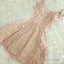A Line Spaghetti Straps Champagne Short Short Cute Prom Dresses
