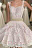 Adorable Two Piece A Line Lace Short Short Homecoming Dress