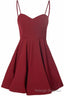 Simple A Line Spaghetti Straps Satin Burgundy Short Prom Dresses