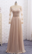 Long sleeve champagne Prom Dresses