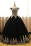 Black Appliques Long Black Prom Dresses