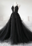 Black tulle applique long fabulous custom made black Prom Dresses