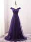 Long Purple A-line Off the Shoulder Tulle Prom Dresses
