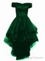 Green Tulle Cute High Low Off Shoulder Prom Dresses
