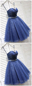 Sparkly A Line Sweetheart Open Back Navy Sequins Short Short Homecoming Dresses