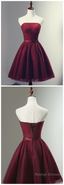 Beautiful Burgundy Knee Length Lace Up Tulle Prom Dress, Homecoming Dress, Short Prom Dress