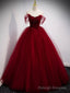 Burgundy Sweetheart Tulle Long Prom Dress, Burgundy Evening Dress