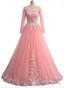 of Appliques long neck O a line long veils Prom Dresses
