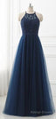 Navy Prom Dress, Halter Neckline Prom Dress, Winter Formal Dress, Pageant Dance Dresses, Graduation School Prom Gowns Pc0247