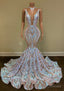 Long Sparkly Prom Dresses Sheer O-neck Sleeveless Real Picture African Black Girls Mermaid Prom Gown