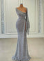 One Shoulder Sequins Slit Prom Dress