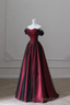 Black And Red Off Shoulder Satin Long Prom Dress, Off The Shoulder Prom Dress