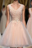 Blush Pink V Neck Applique Short Top Selling 2026 Homecoming Dress