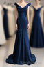 red mermaid off shoulder navy blue prom Dress mermaid satin backless charming Prom Gowns 2026 Prom Dresses