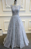 gray blue lace wedding dress elegant blue Gowns a line lace tulle custom made wedding dress