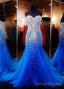 Royal Blue Prom Dresses, Royal Blue Prom Dress, Silver Beaded Formal Gowns Mermaid Beadings Prom Dresses, Prom Gown Tulle Formal Gowns For Senior Teens