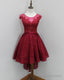 Burgundy High Low With Illusion Neckline Elegant Lace Strapless Rhinestones Prom Dresses