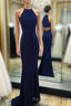 Navy Blue Simple Long Woman Chiffon Prom Dresses