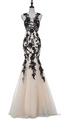 Champagne Sleeveless Mermaid Appliques Prom Dressses