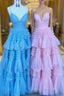 Prom Dress With Tiered Ruffle Skirt And Ruched Bodice, Wedding Dress