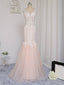 Prom Dresses Mermaid See Through Tulle Appliques Lace Long Prom Gowns