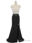 Prom Dresses Mermaid V Neck Beaded Crystals Slit Sexy