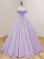 Purple A Line Off Shoulder Long Prom Dresses, Purple Sweet 16 Dress