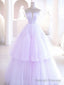 Purple A line Tulle Long Prom Dresses, Purple Prom Graduation Dresses