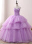 Purple Ball Gowns Organza Sweetheart neck Sweet 15 Dresss With Crystal