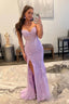 Purple Corset Sweetheart Long Lace Prom Dress with Slit