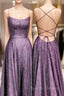 Purple Glitter Prom Dresses Side Split Lace Up Back
