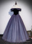 Purple Gradient Tulle Off Shoulder Long Prom Dress, A Line Purple Prom Dress