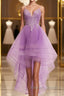 Purple High Low Lace Prom Dresses, Light Purple High Low Lace Formal Homecoming Dresses