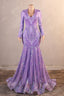 Purple Mermaid Prom Dresses Long Sleeves Sequin Long Prom Dresses
