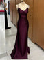 Purple Mermaid Satin Spaghetti Straps Pleats Prom Dresses For Women