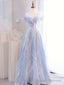 Purple Off Shoulder Tulle Sequin Long Prom Dress, Purple Formal Dress
