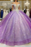 Purple Off The Shoulder Ball Gown , Bling Bling Prom Dress