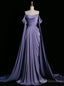 Purple Off the Shoulder Pleats Prom Dress