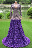 Purple Rose Prom Dresses Sequined V Neck Mermaid Prom Prom Dresses Flowers Long Sleeves Pageant Gowns