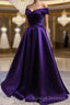 Purple Satin Off Shoulder Long Prom Dresses A Line Simple Women Prom Dress