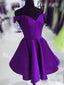 Purple Satin Off Shoulder Short Cute Homecoming Dresses Purple Prom Dresseses