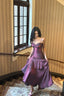 Purple Satin Straps Mermaid Long Prom Dresses Purple Prom Dresseses