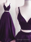 Purple Satin Two Piece Long Prom Dress, A Line Purple Prom Dress