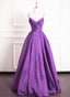 Purple Satin V-Neckline Straps Long Prom Dress, Purple Evening Dress Formal Dress